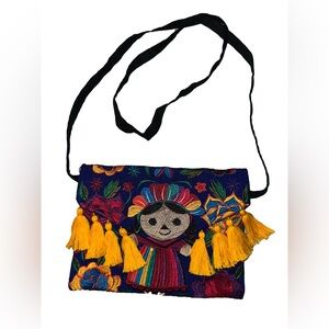 Handmade Embroidered Women's Bag with Tassels imported from Mexico